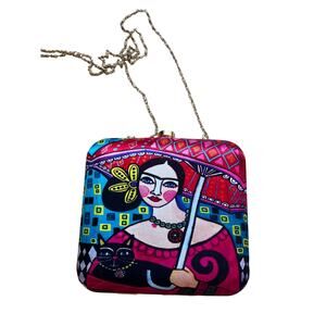 Frida Kahlo small designer purse, colorful and hard shell